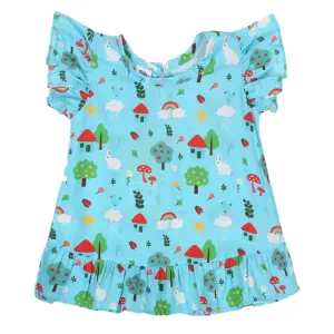 Girls Digital Print Casual Top Trees - Blue | Bachaa Party Baby Clothes Girls Tops & T-Shirts