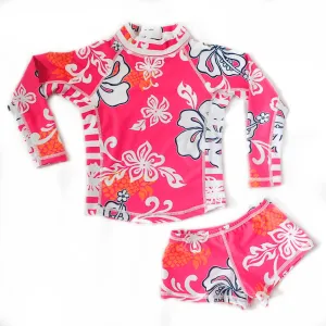 Girls Long Sleeve Rashguard and Shorts - Kai Pink