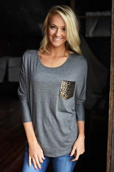Glam Pocket Top - Charcoal