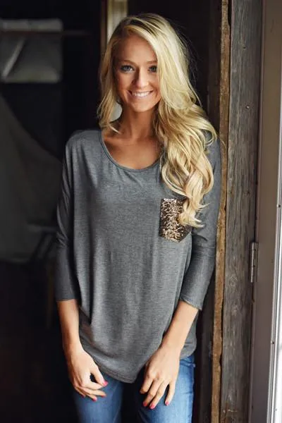 Glam Pocket Top - Charcoal