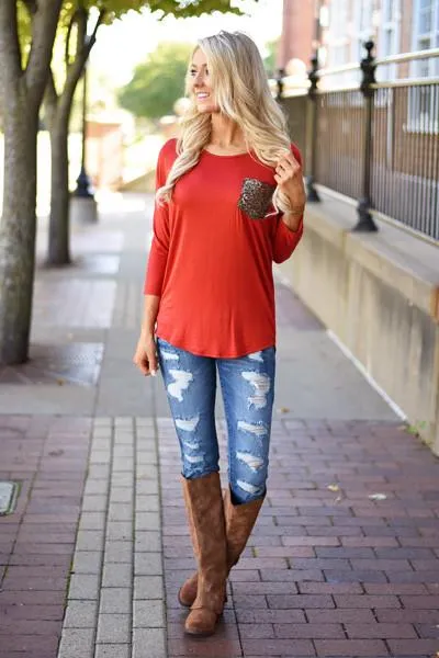 Glam Pocket Top - Rust