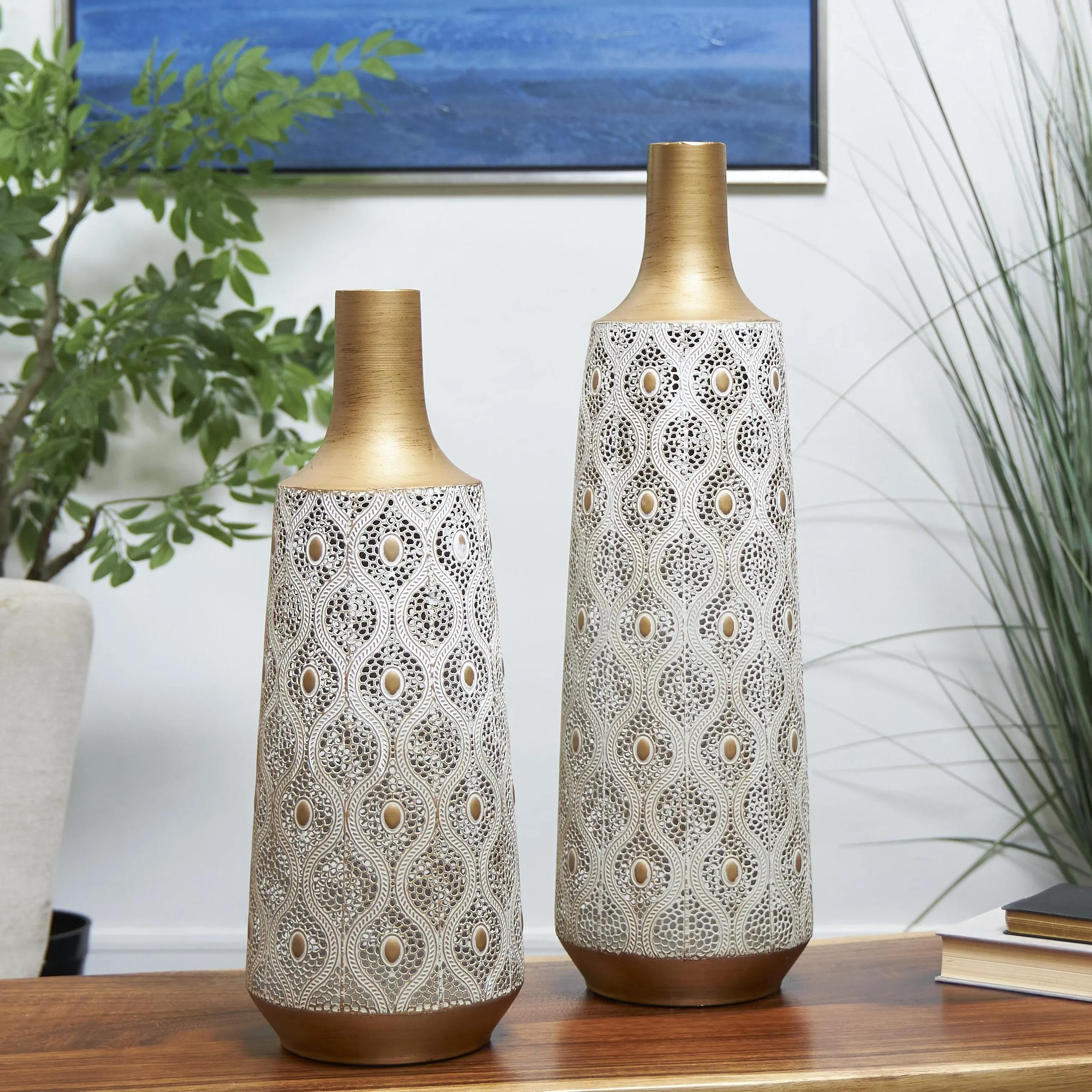 GOLDEN PEACOCK METAL VASES