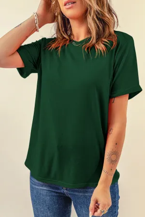 Green Casual Plain Crew Neck Tee