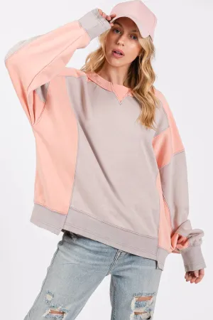 Grey Peach Color Block Sage   Fig Pullover