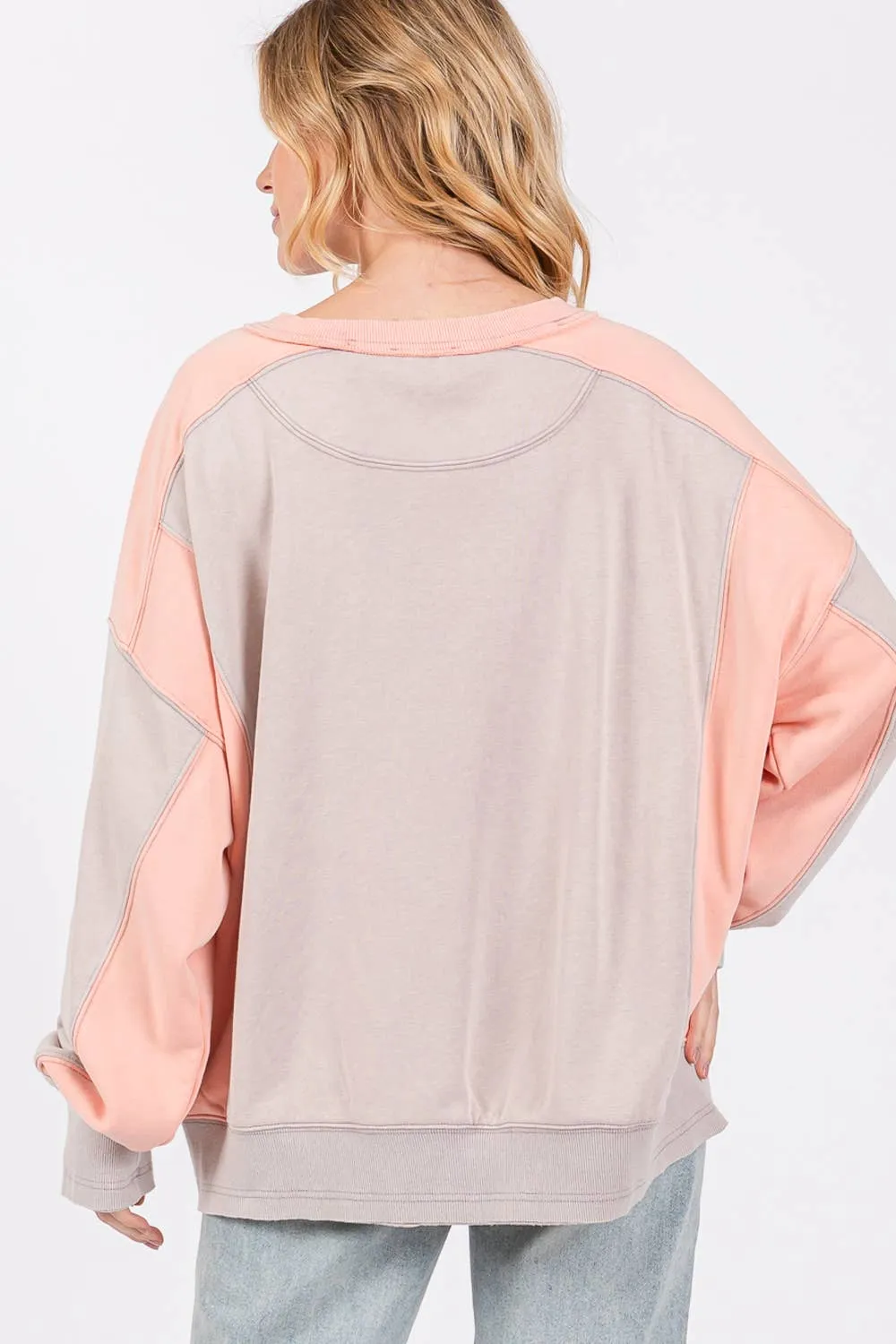 Grey Peach Color Block Sage   Fig Pullover