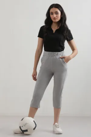 Grey Solid Cotton Blend Straight Culottes