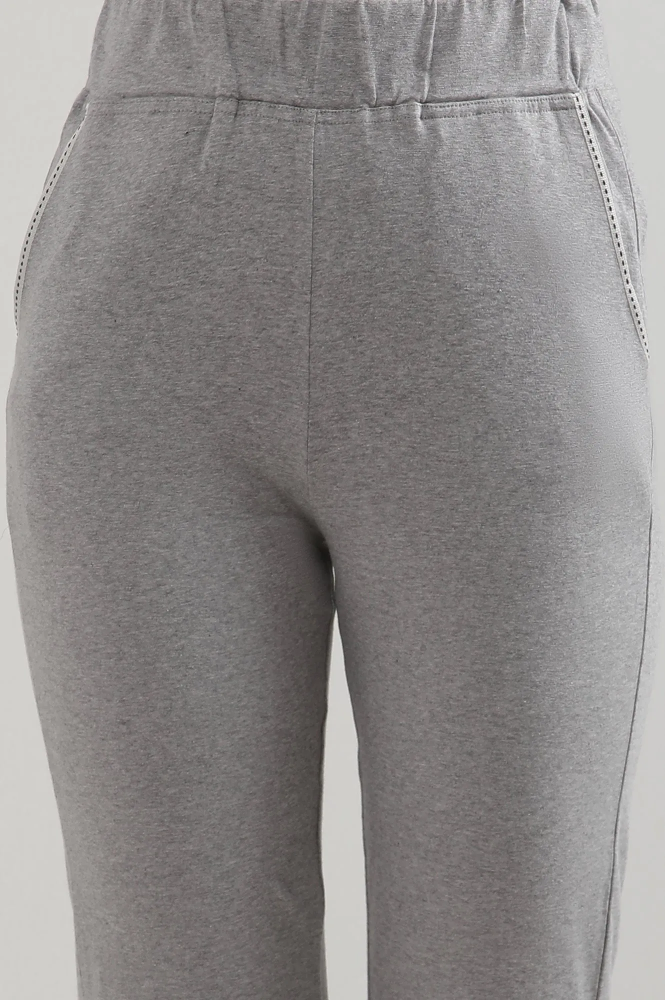 Grey Solid Cotton Blend Straight Culottes
