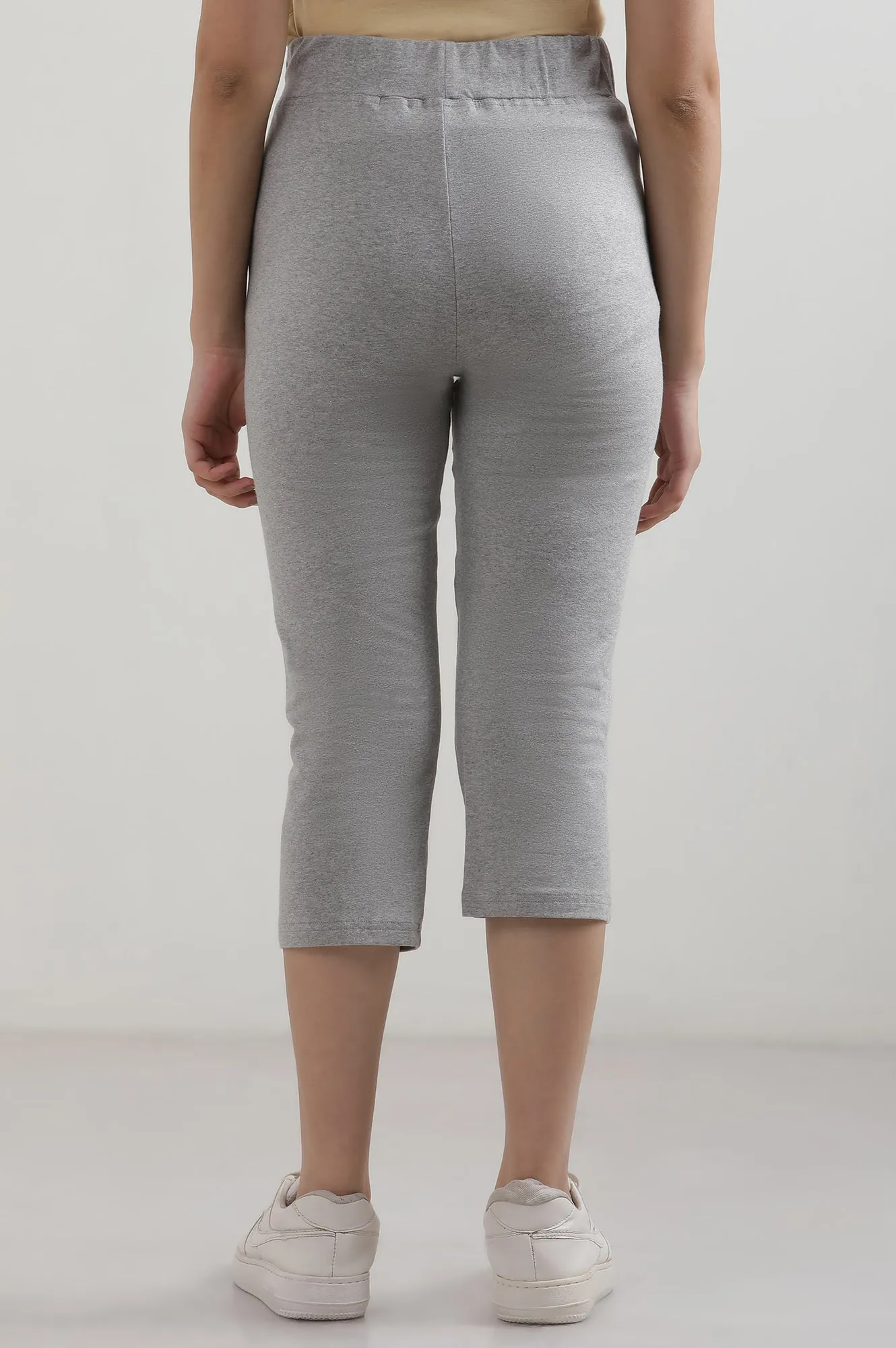 Grey Solid Cotton Blend Straight Culottes