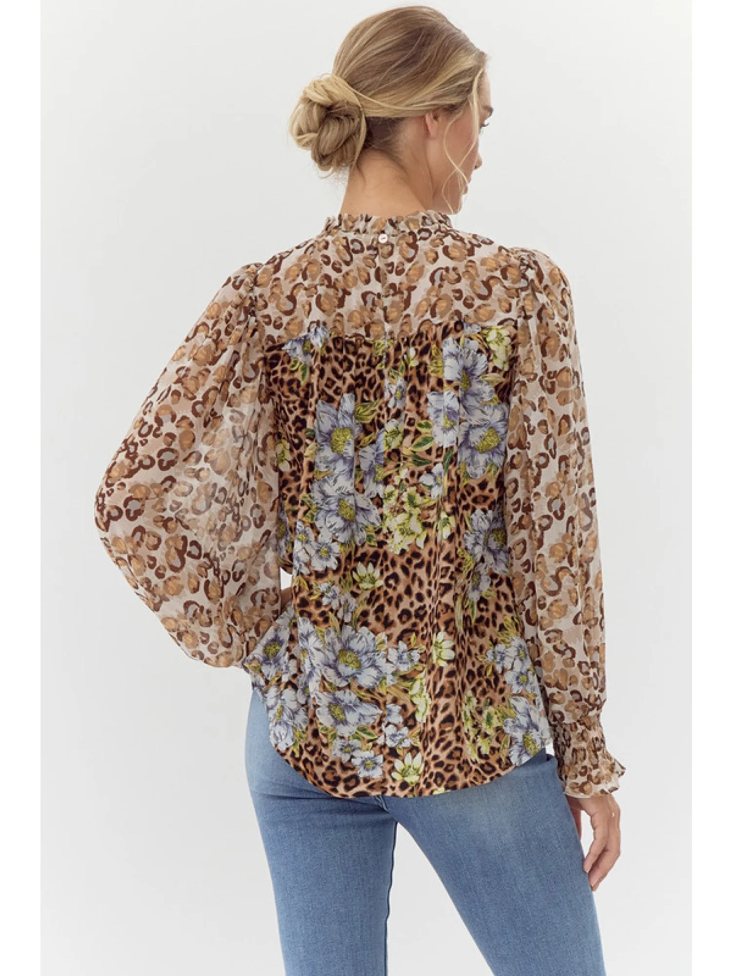 Hailey Mixed Print Chiffon Balloon Sleeve Top