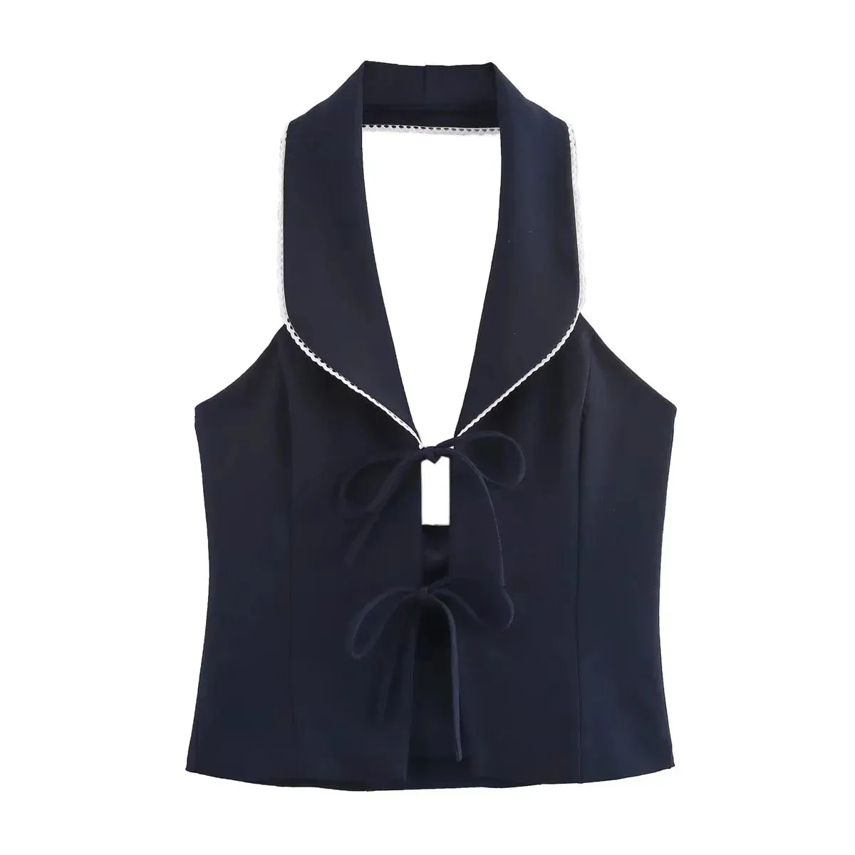 Halter Top Solid Bow Backless Short Vest