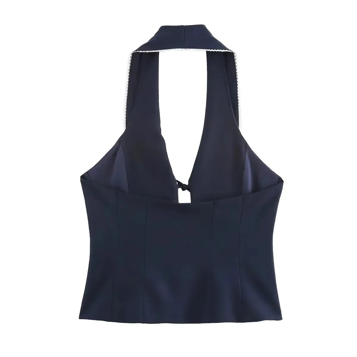 Halter Top Solid Bow Backless Short Vest