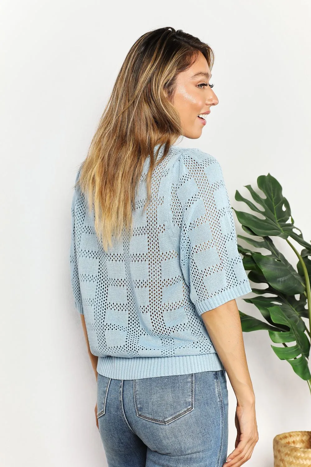 Hazel Blues® |  Double Take Ribbed Trim Round Neck Knit Top