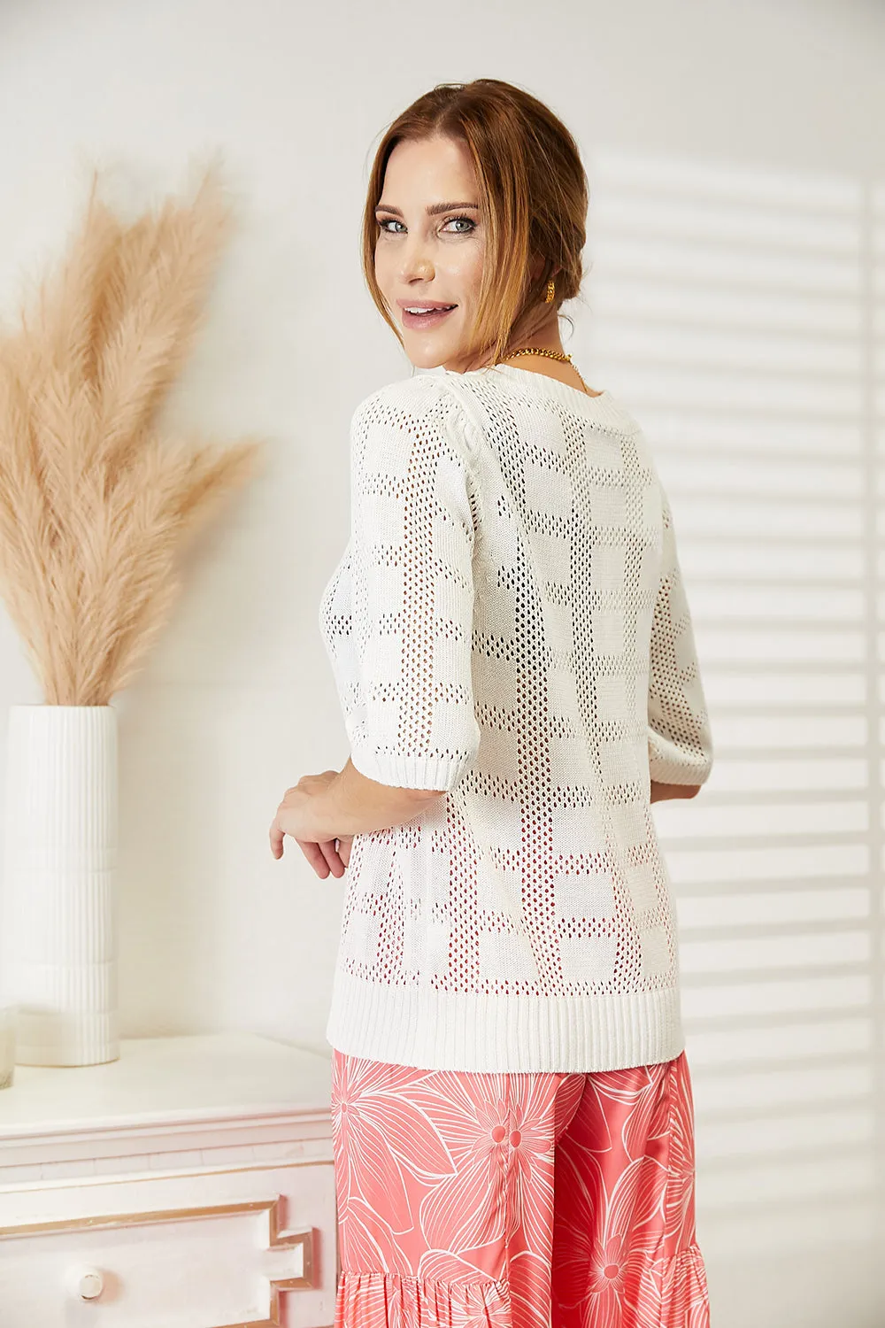 Hazel Blues® |  Double Take Ribbed Trim Round Neck Knit Top
