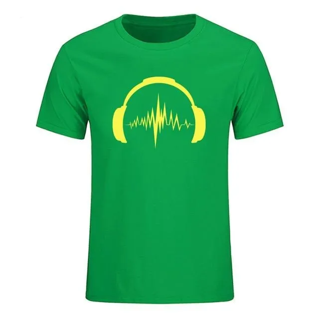 Headphones Sound Waves Men's T-Shirts 100% cotton SJA