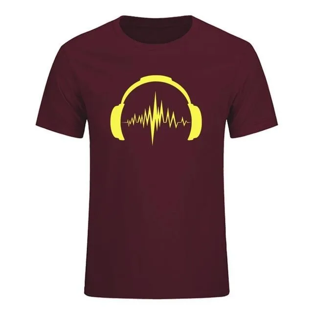 Headphones Sound Waves Men's T-Shirts 100% cotton SJA