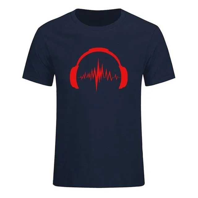 Headphones Sound Waves Men's T-Shirts 100% cotton SJA