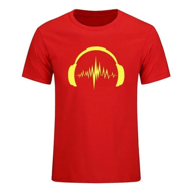Headphones Sound Waves Men's T-Shirts 100% cotton SJA
