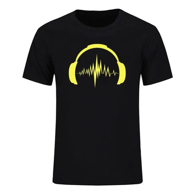 Headphones Sound Waves Men's T-Shirts 100% cotton SJA
