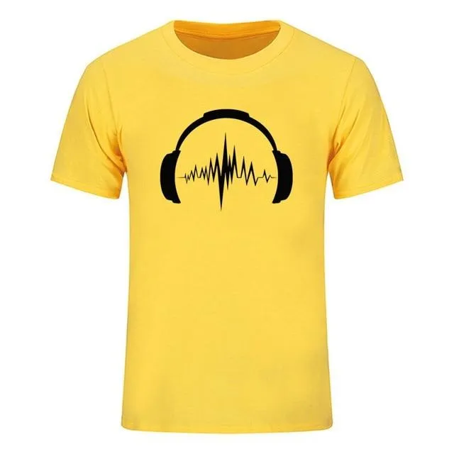 Headphones Sound Waves Men's T-Shirts 100% cotton SJA