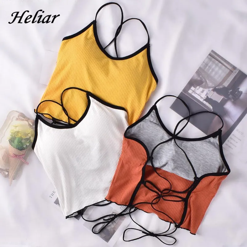 HELIAR Halter Tops Women Backless Bandage Sexy Crop Tops Women Solid Cotton Underwear Tops For Women топ женский 2020 Summer