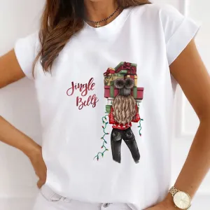 Hello Christmas Women White T-Shirt O