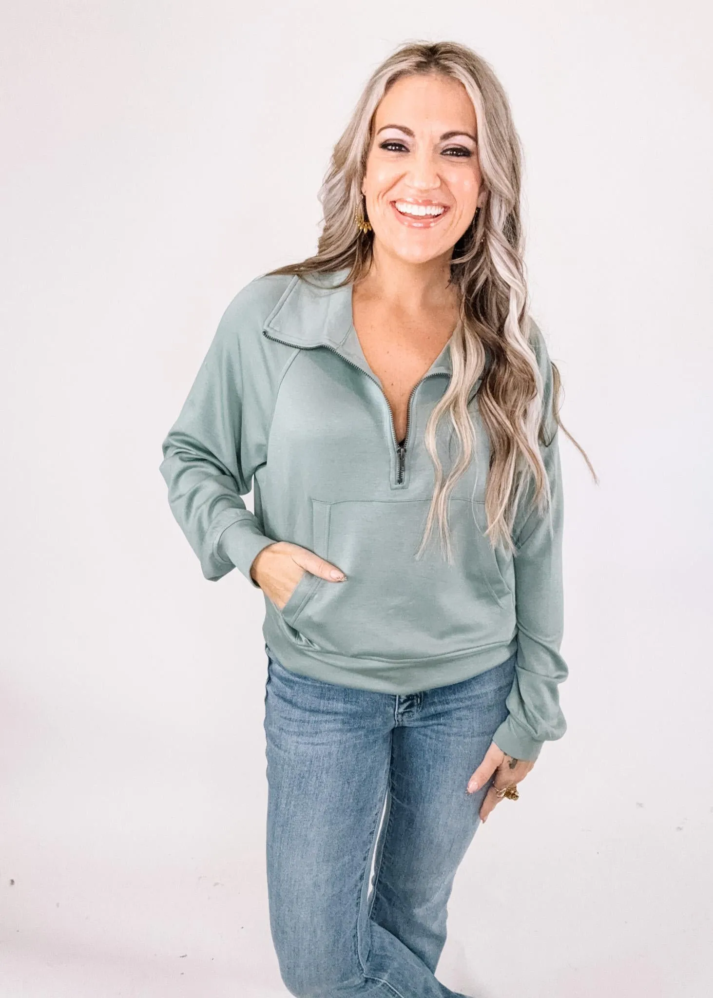 High Neck Half Zip Sweatshirt