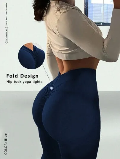 High-Quality Yoga Pants: Sexy Fitness Ruched V Waist Back With Elegant Simple Design, Figure-Flattering Slimming Effect, Peach Butt Lifting, Versatile For Running, Casual, Workout, Yoga