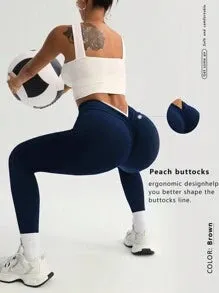 High-Quality Yoga Pants: Sexy Fitness Ruched V Waist Back With Elegant Simple Design, Figure-Flattering Slimming Effect, Peach Butt Lifting, Versatile For Running, Casual, Workout, Yoga