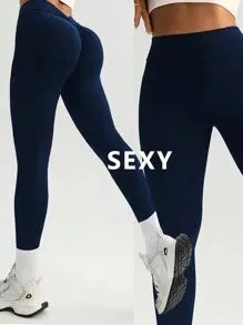 High-Quality Yoga Pants: Sexy Fitness Ruched V Waist Back With Elegant Simple Design, Figure-Flattering Slimming Effect, Peach Butt Lifting, Versatile For Running, Casual, Workout, Yoga