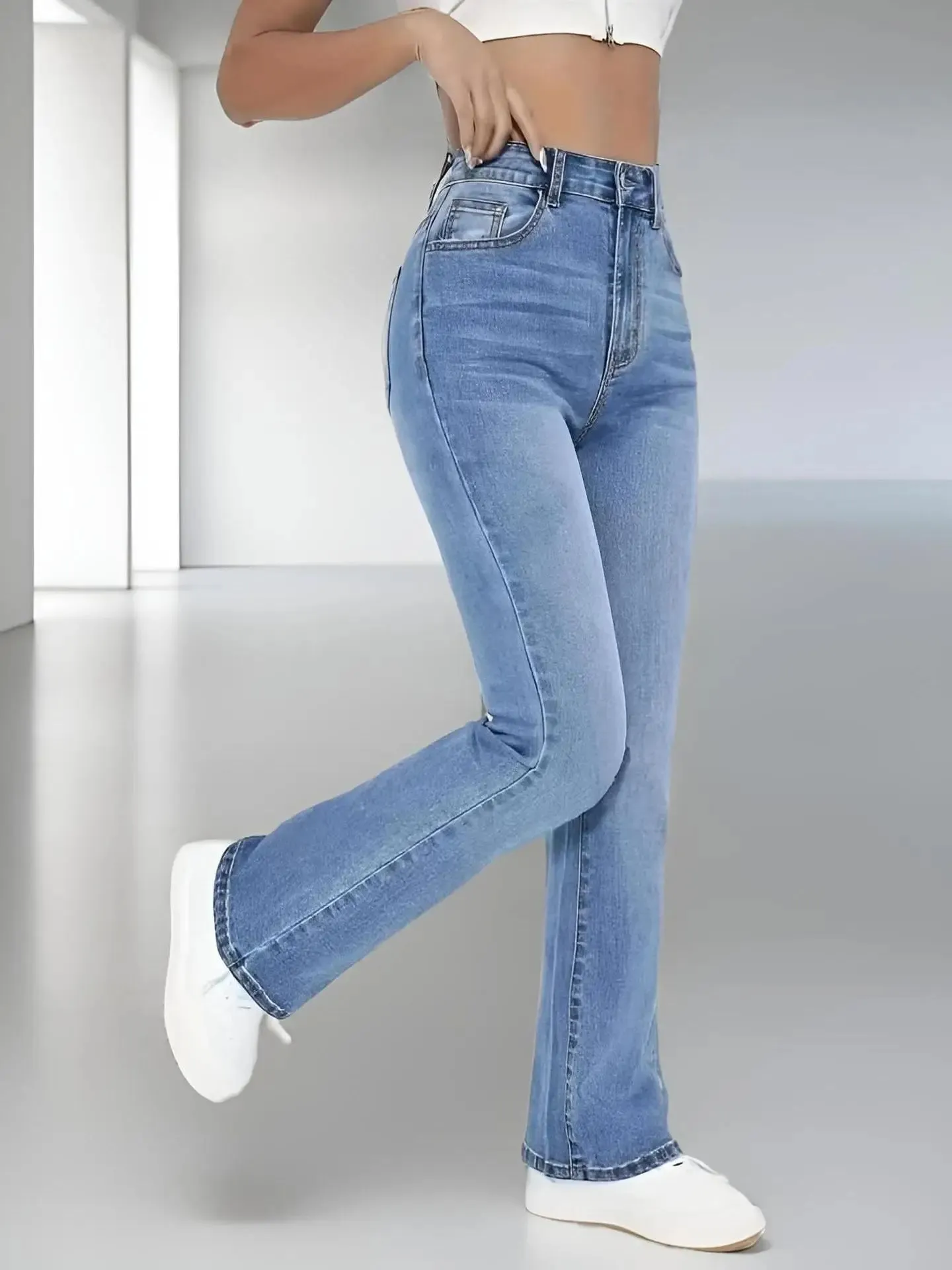 high waist washed Denim