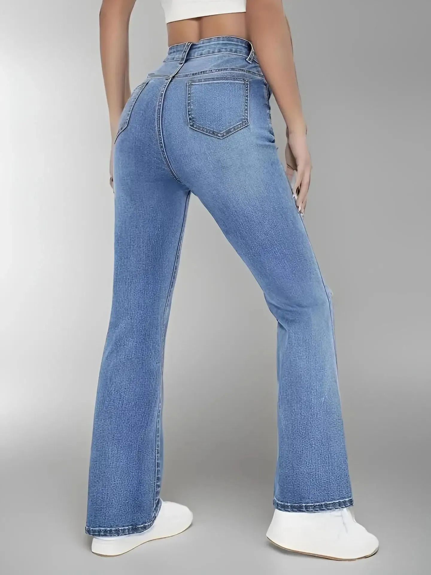 high waist washed Denim