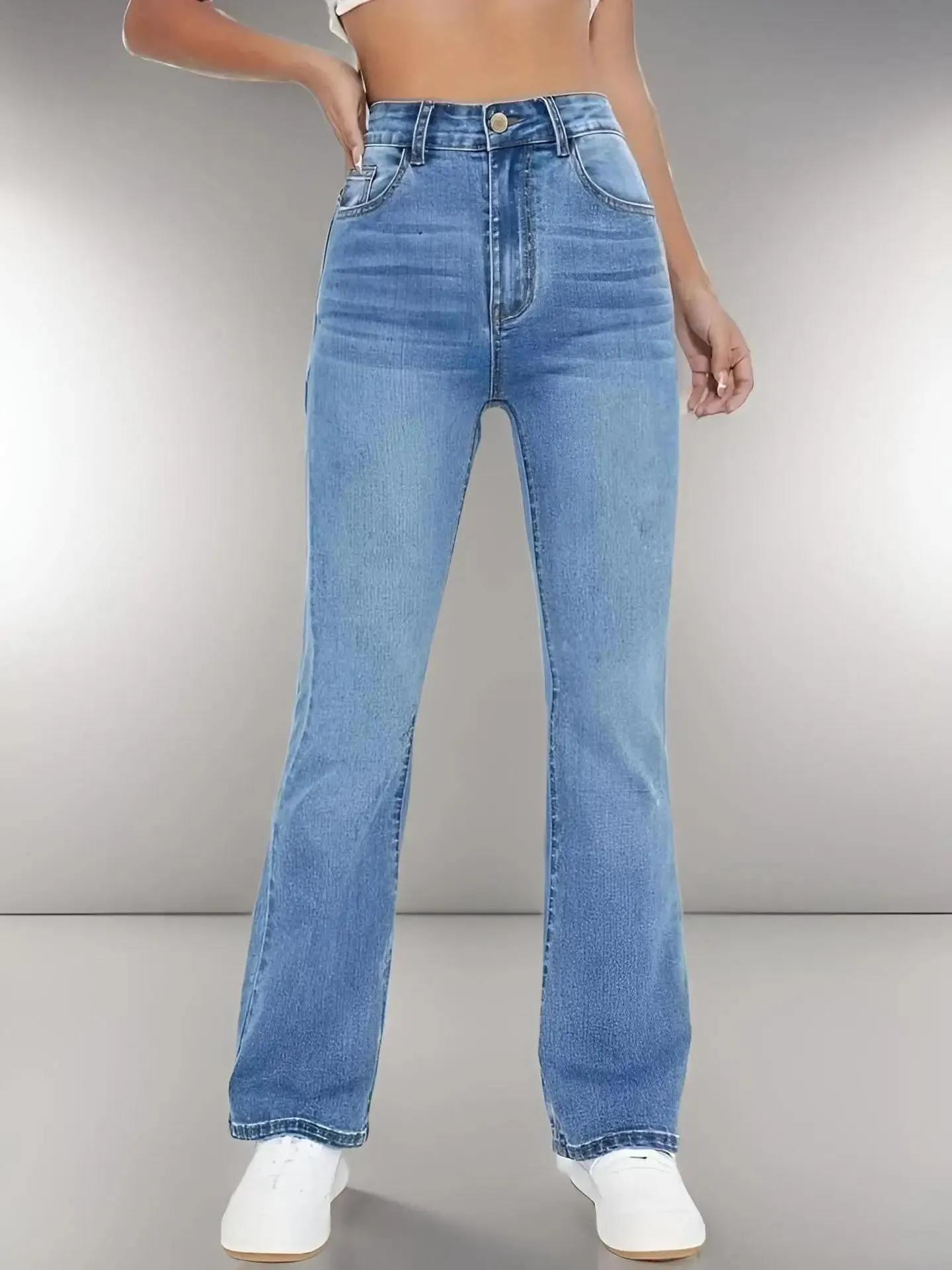 high waist washed Denim