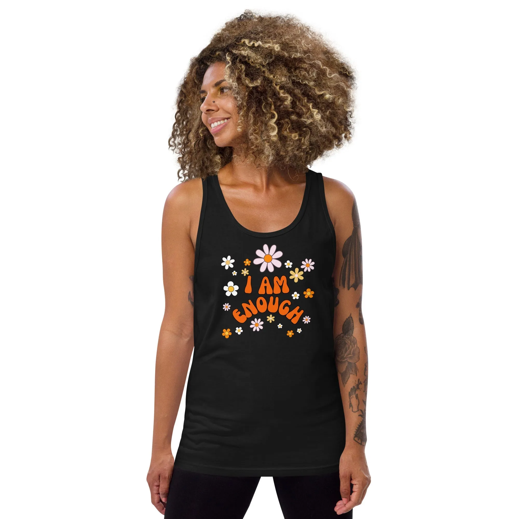 I AM ENOUGH Flower Power Inspirational Affirmation Tank Top for Women