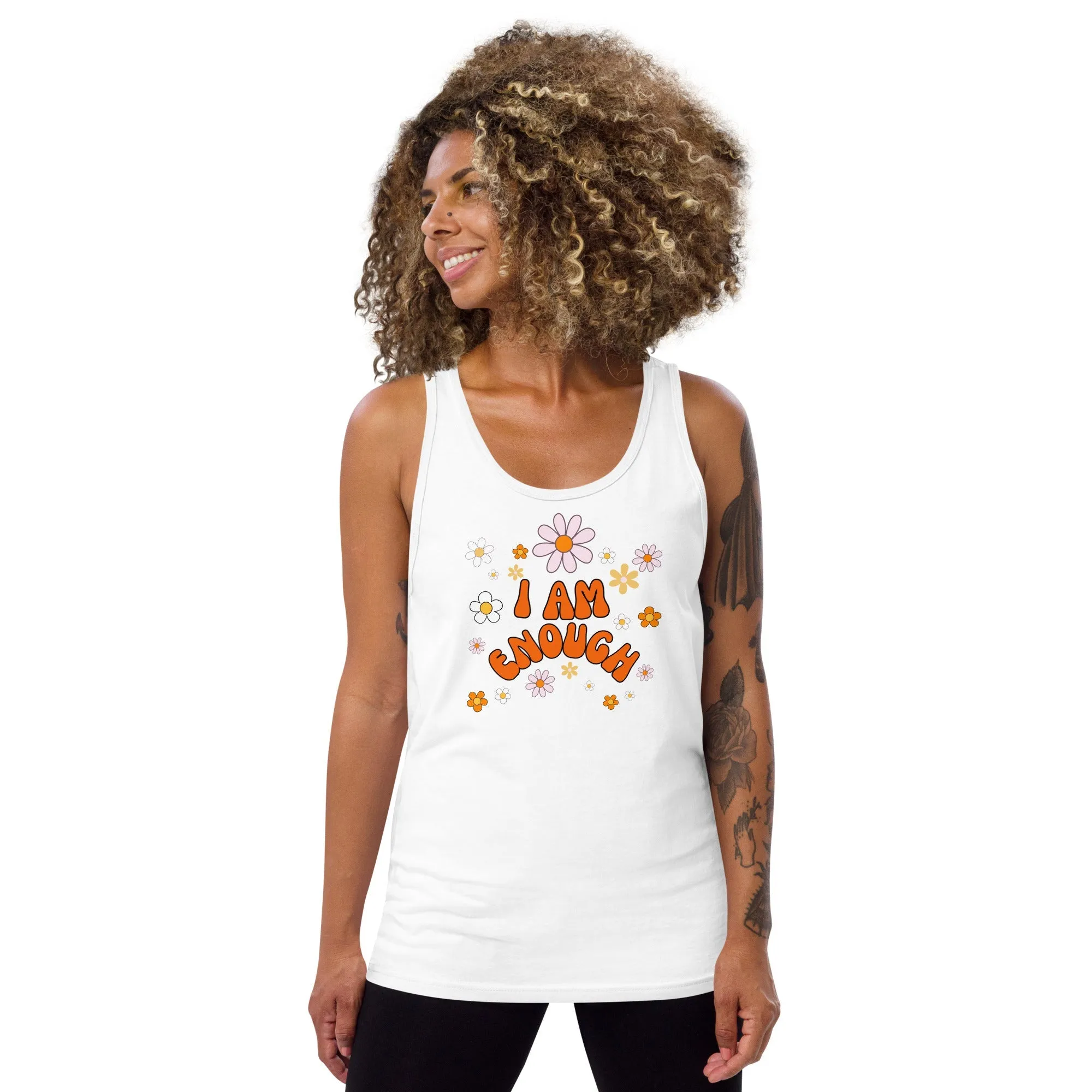 I AM ENOUGH Flower Power Inspirational Affirmation Tank Top for Women
