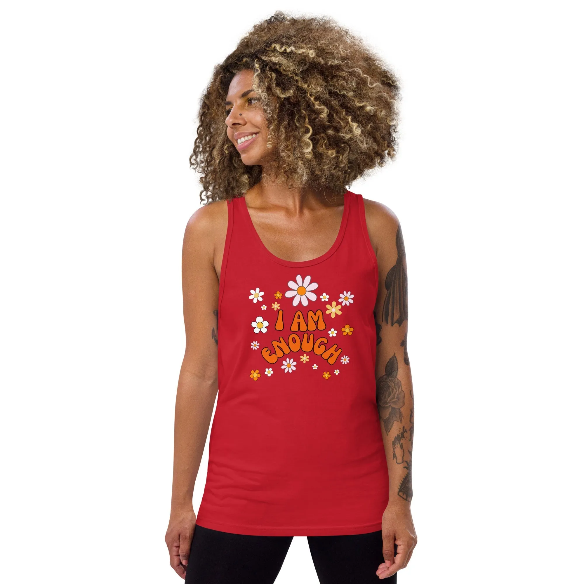 I AM ENOUGH Flower Power Inspirational Affirmation Tank Top for Women