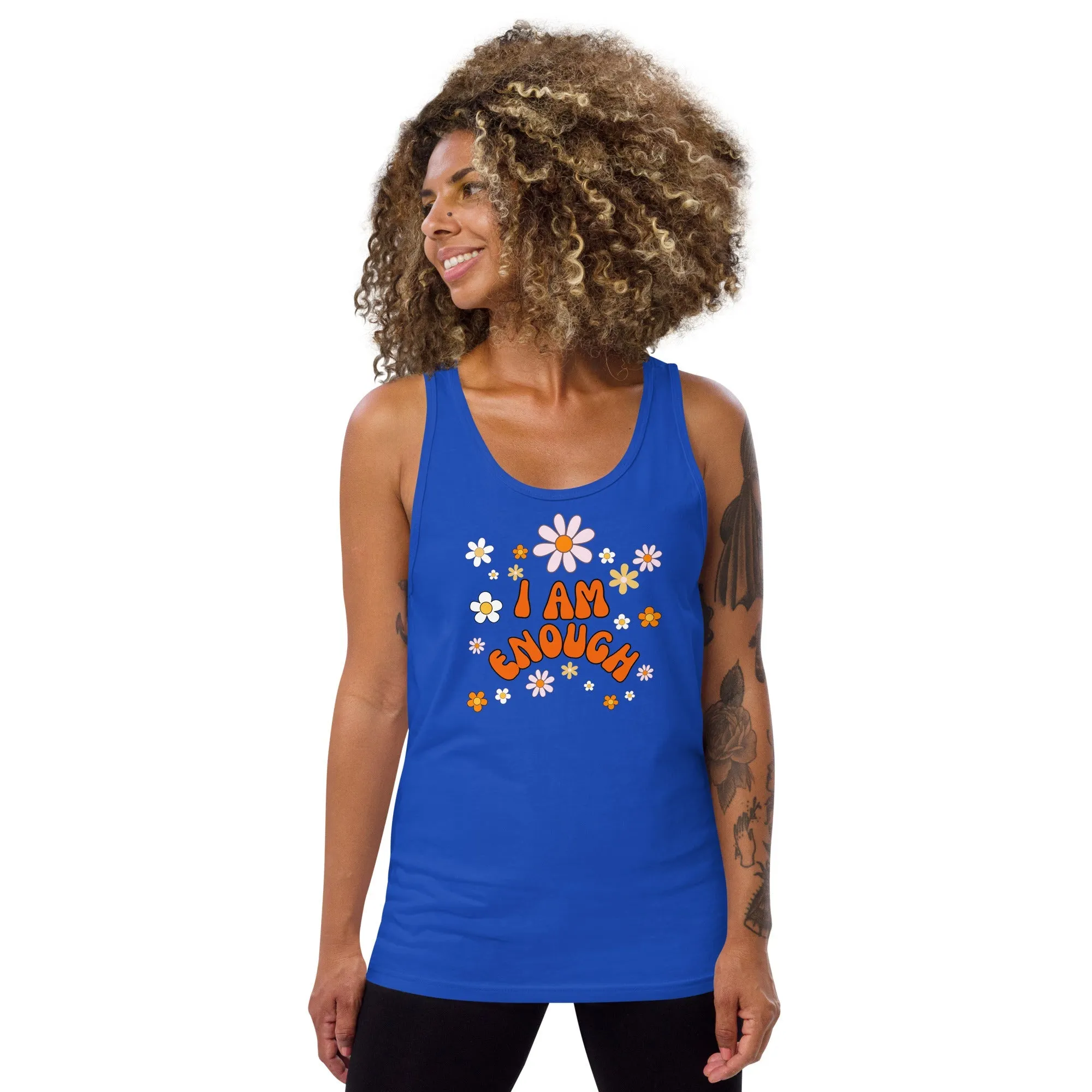 I AM ENOUGH Flower Power Inspirational Affirmation Tank Top for Women