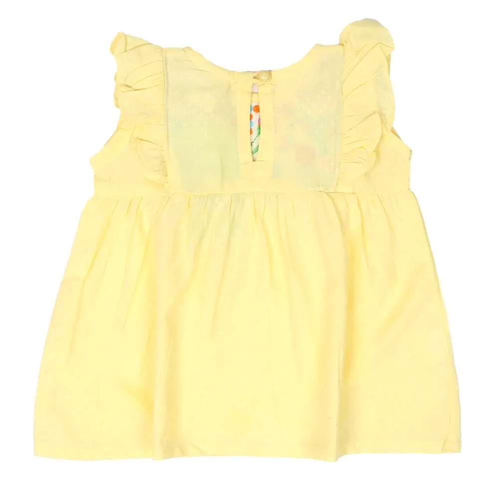 Infant Girls Embroided Top Exotic Bird - Lemon | Bachaa Party Baby Clothes Girls Tops & T-Shirts