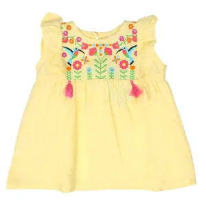 Infant Girls Embroided Top Exotic Bird - Lemon | Bachaa Party Baby Clothes Girls Tops & T-Shirts