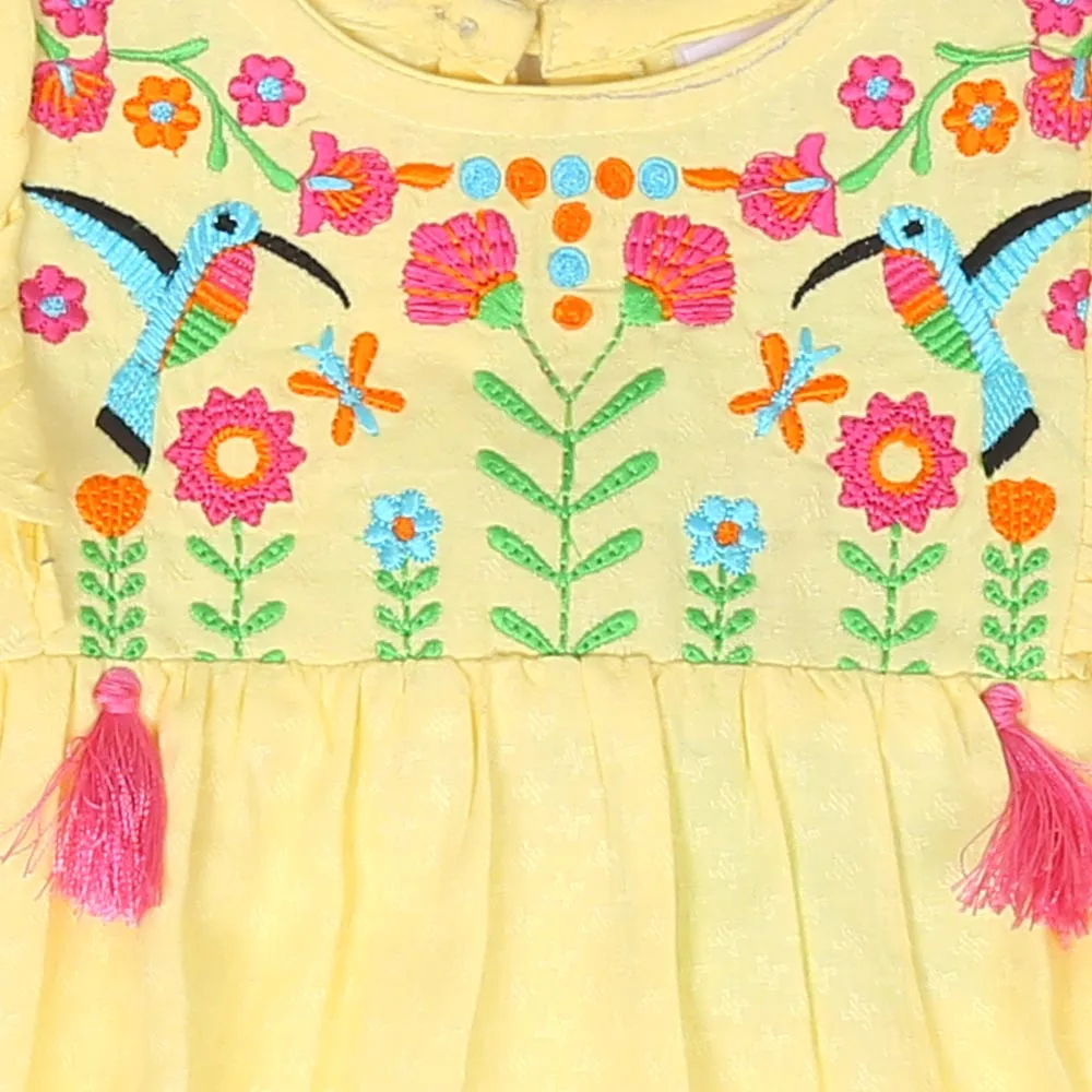 Infant Girls Embroided Top Exotic Bird - Lemon | Bachaa Party Baby Clothes Girls Tops & T-Shirts