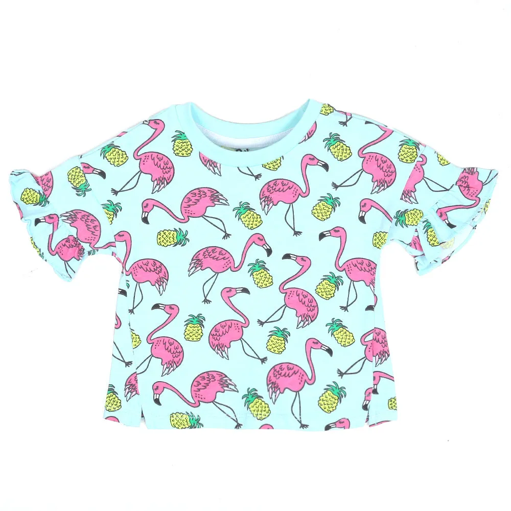 Infant Girls T-Shirt Flamingo-Fair Aqua | Bachaa Party Baby Clothes Girls Tops & T-Shirts