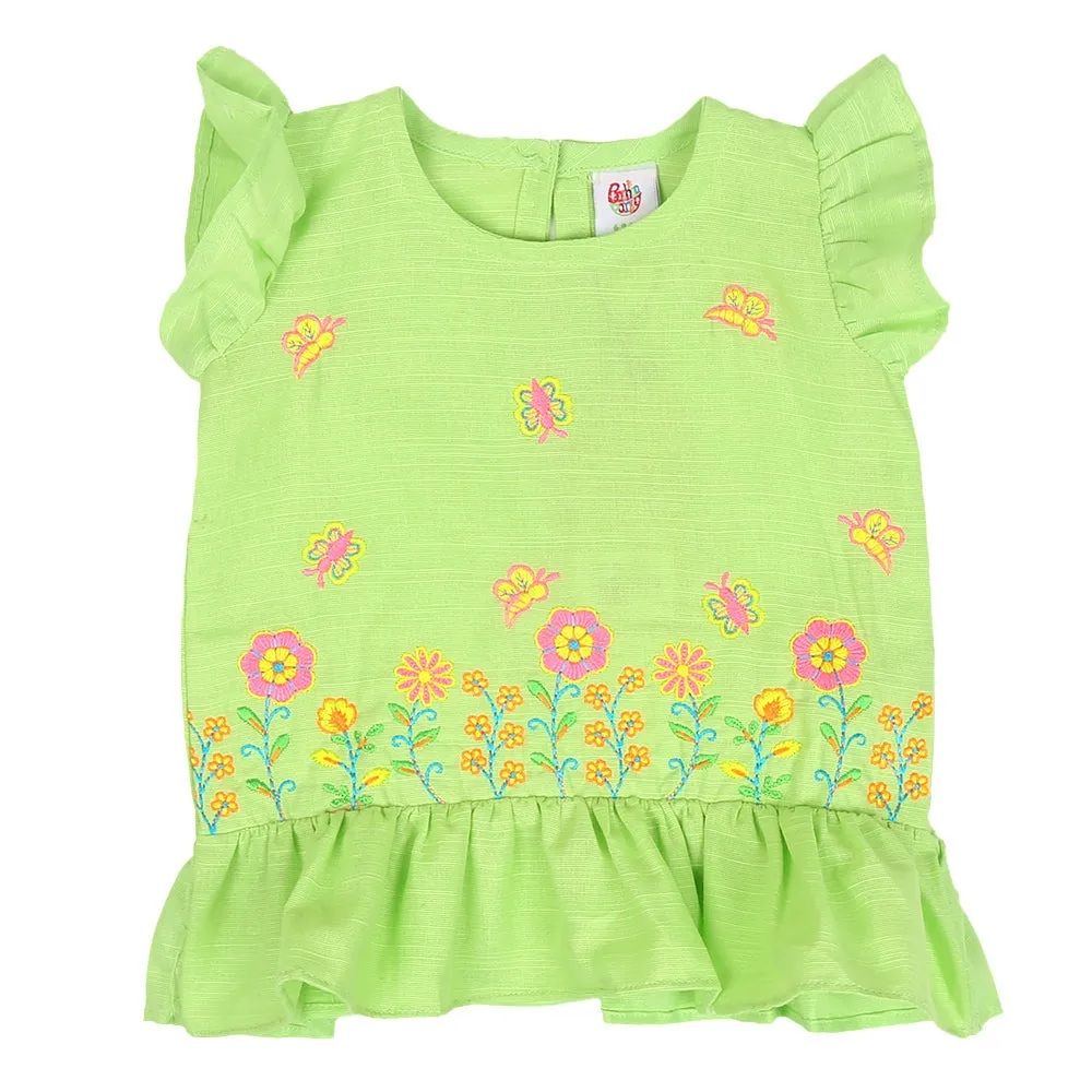 Infants Girls Embroidered Top Melody - Green | Bachaa Party Baby Clothes Girls Tops & T-Shirts
