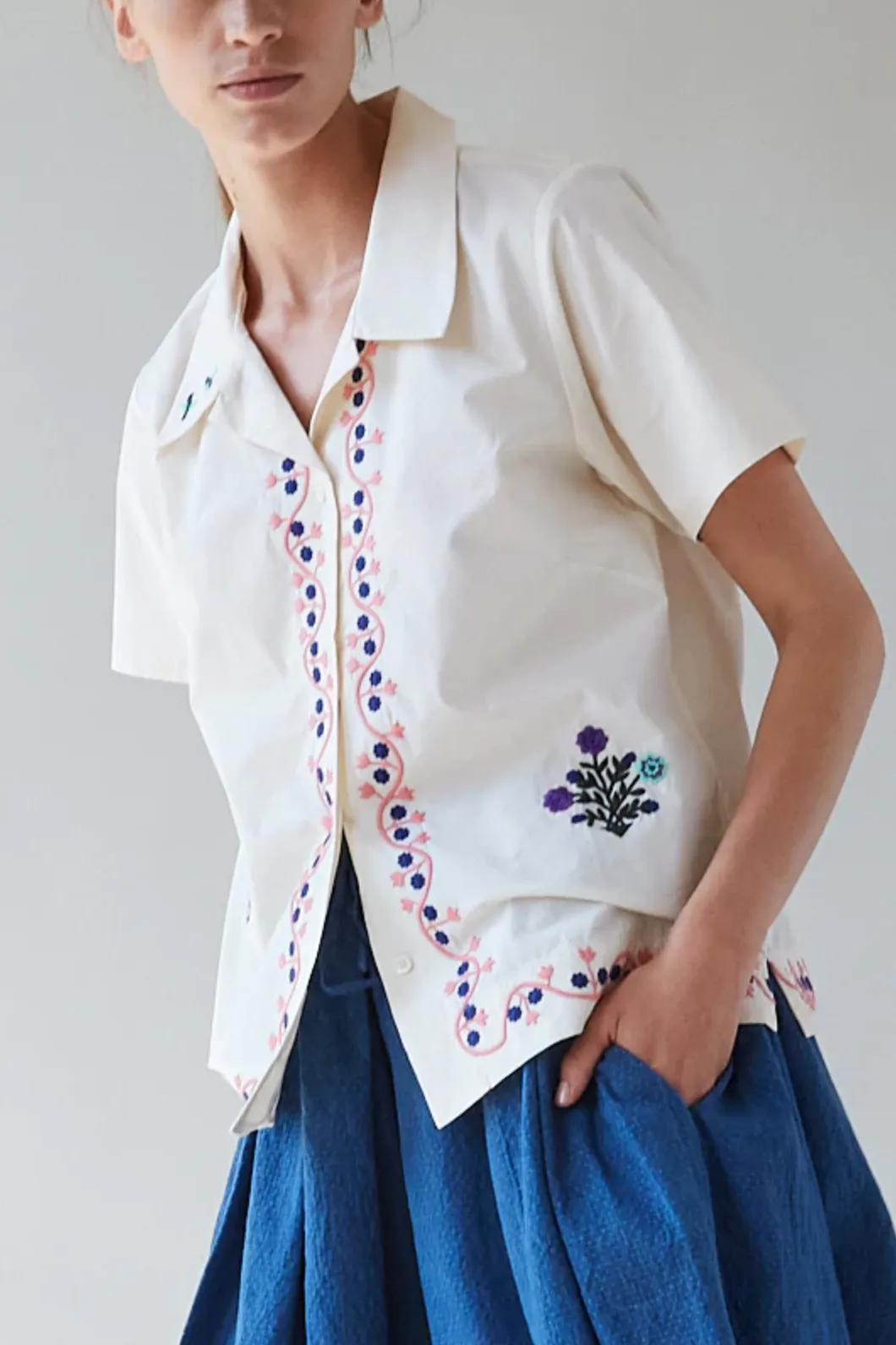 Johanson Shirt with Storybook Embroidery, Egret
