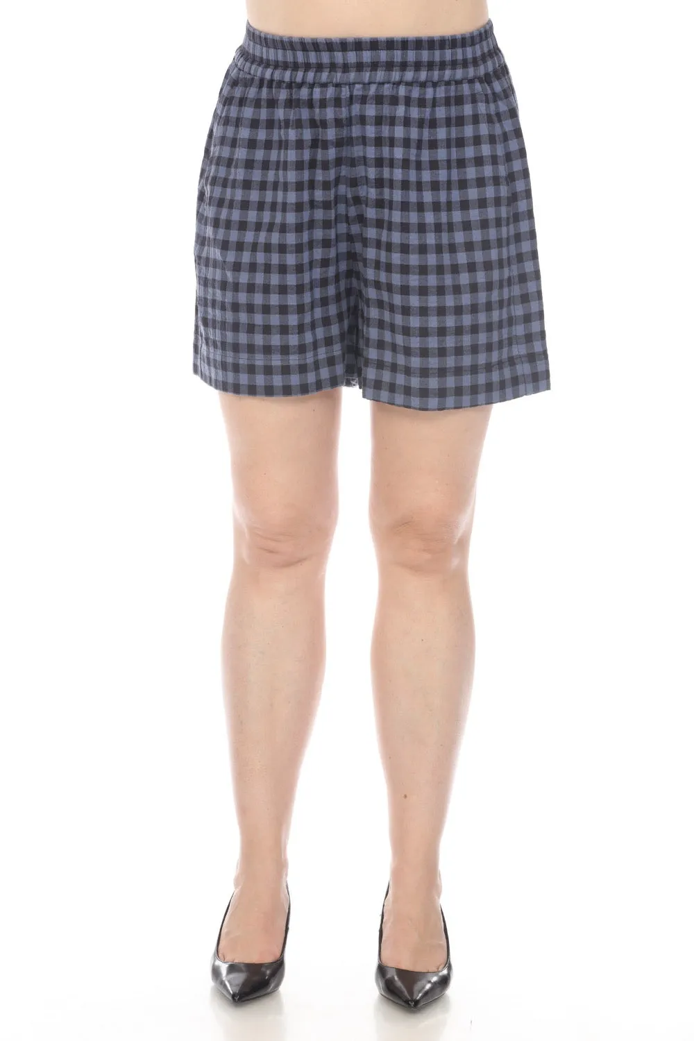 Johnny Was Calme Blue Checked Flounce Shorts Boho Chic O81018