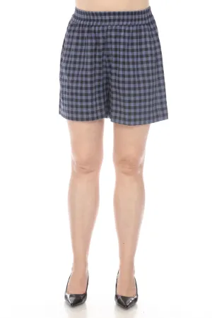 Johnny Was Calme Blue Checked Flounce Shorts Boho Chic O81018