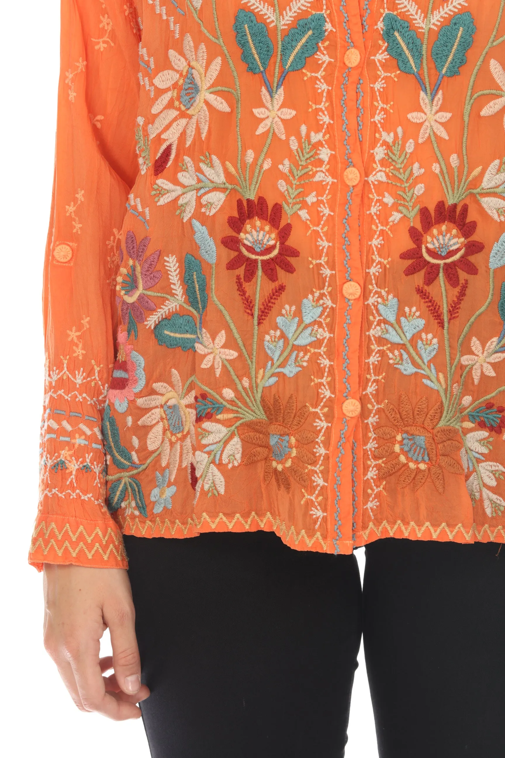 Johnny Was Cassia Button-Down Floral Embroidered Blouse Boho Chic C17823 *