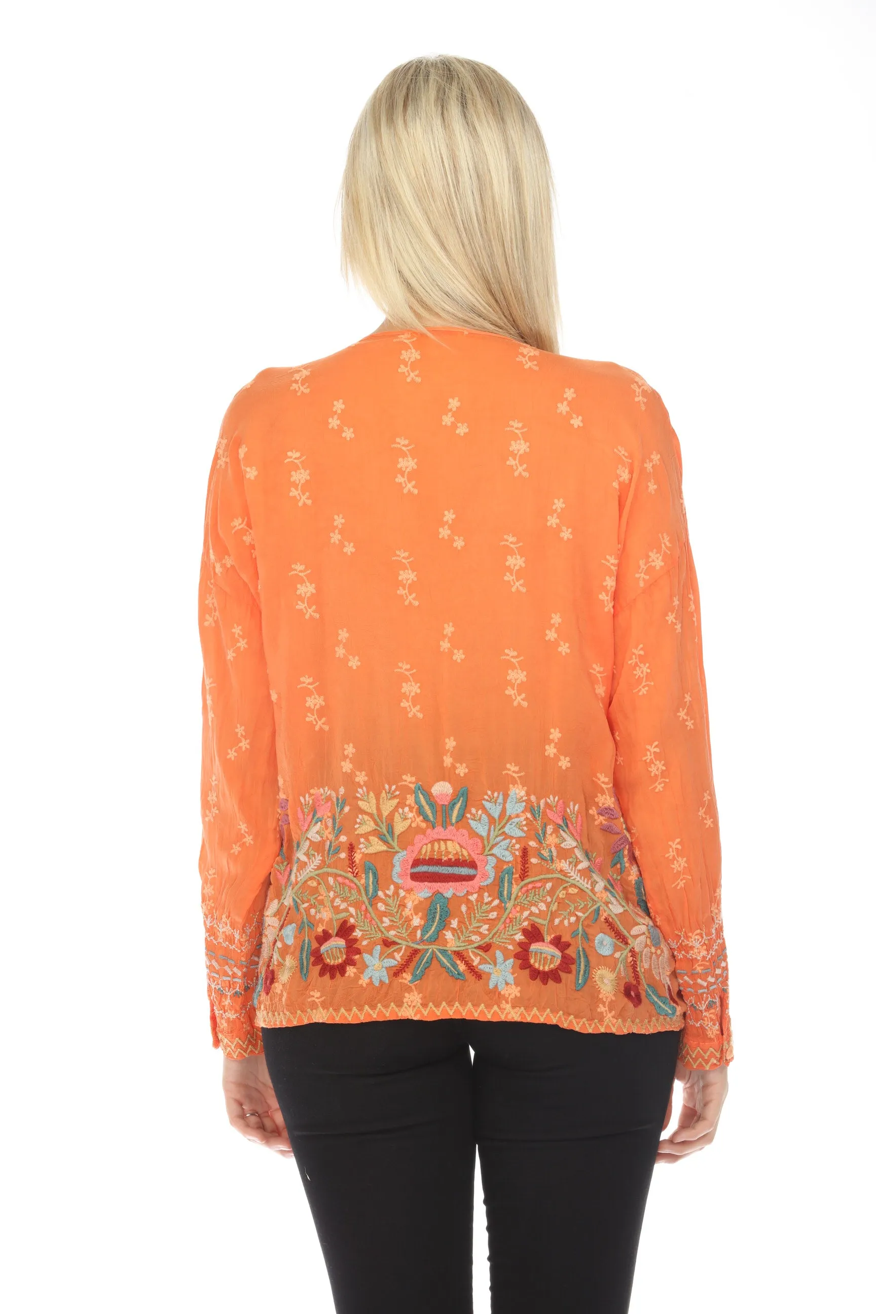 Johnny Was Cassia Button-Down Floral Embroidered Blouse Boho Chic C17823 *