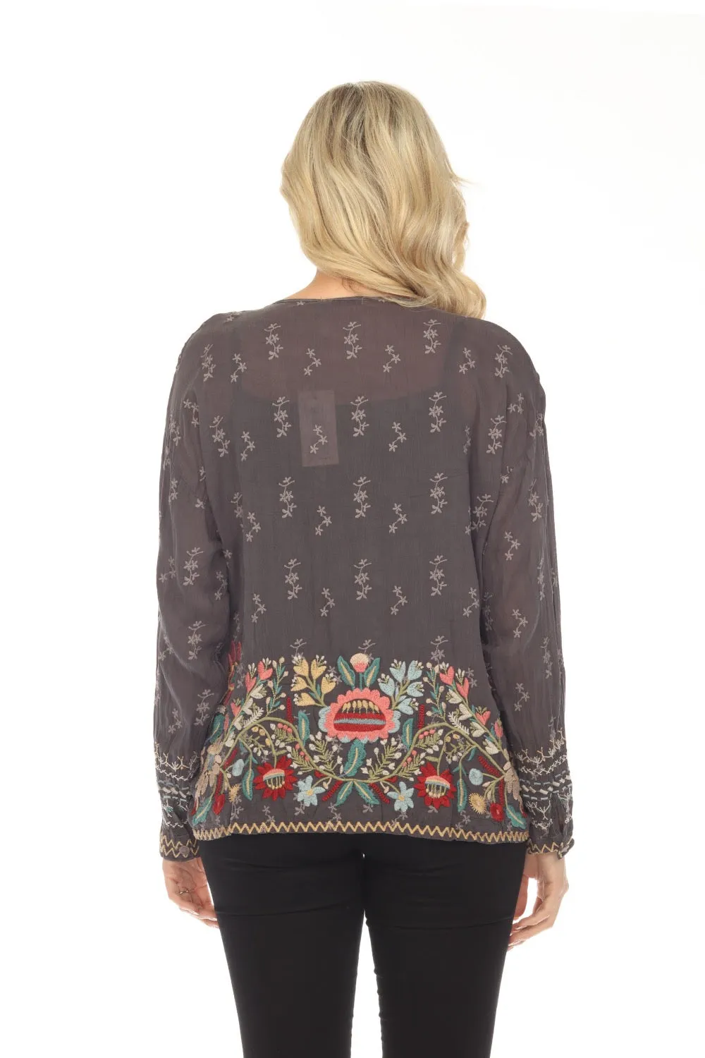 Johnny Was Cassia Button-Down Floral Embroidered Blouse Boho Chic C17823 *