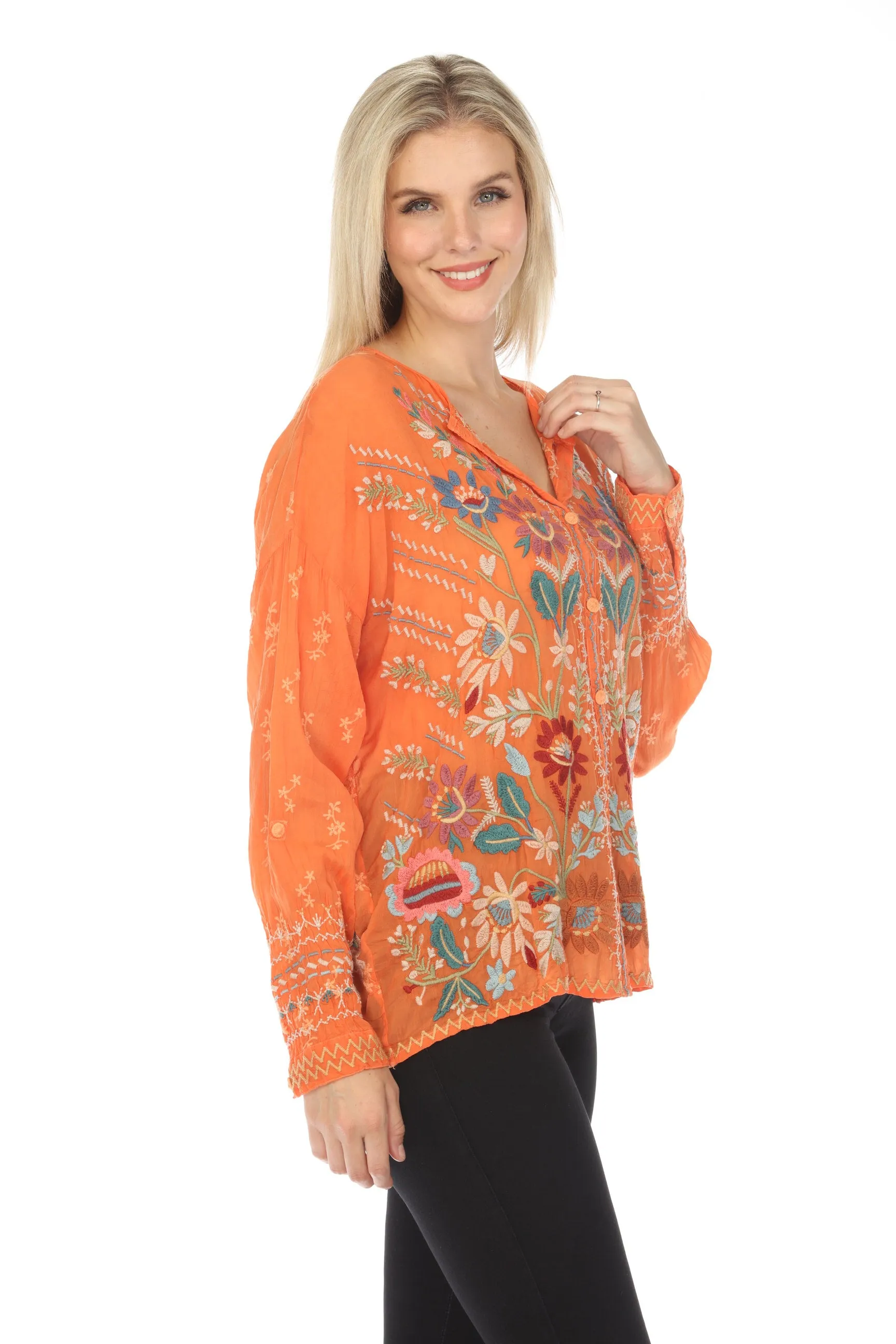 Johnny Was Cassia Button-Down Floral Embroidered Blouse Boho Chic C17823 *