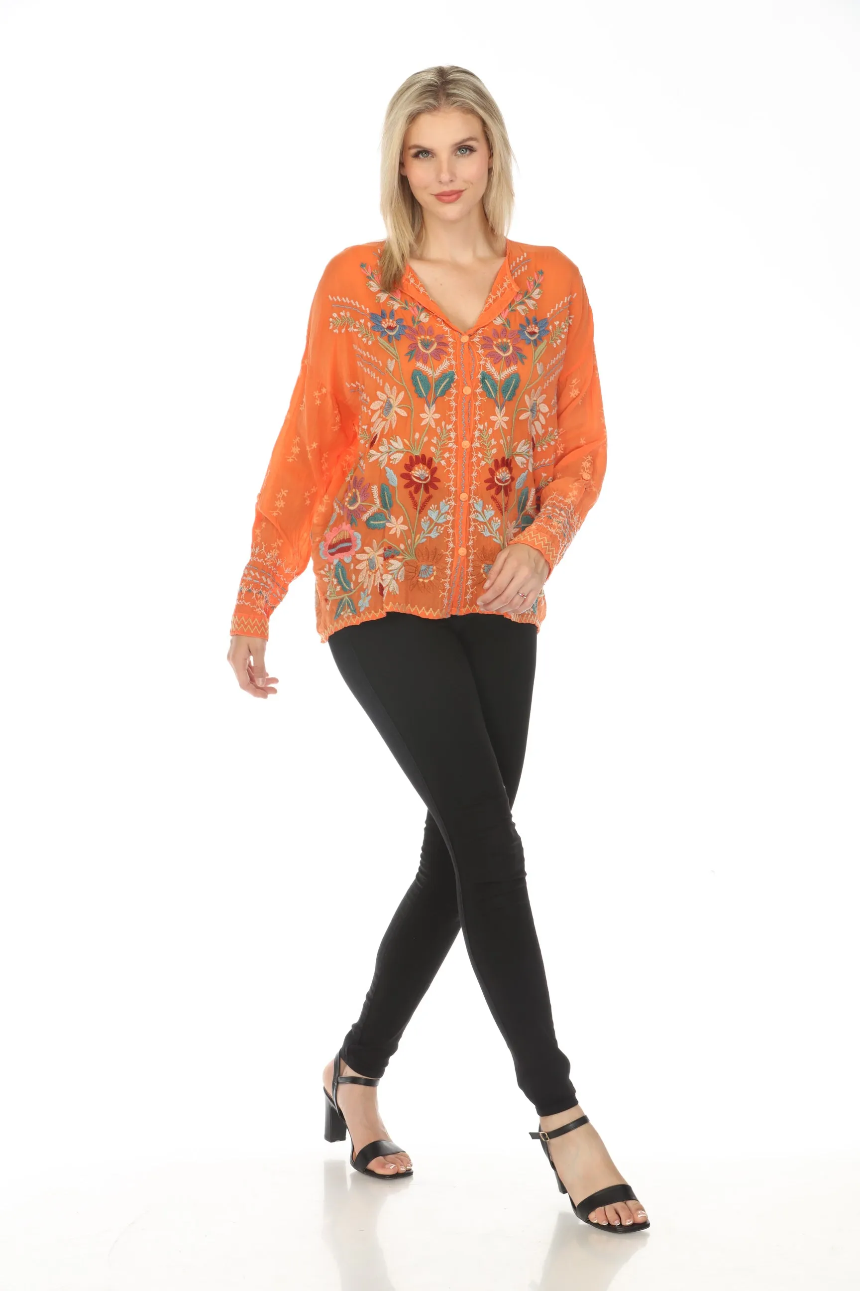 Johnny Was Cassia Button-Down Floral Embroidered Blouse Boho Chic C17823 *