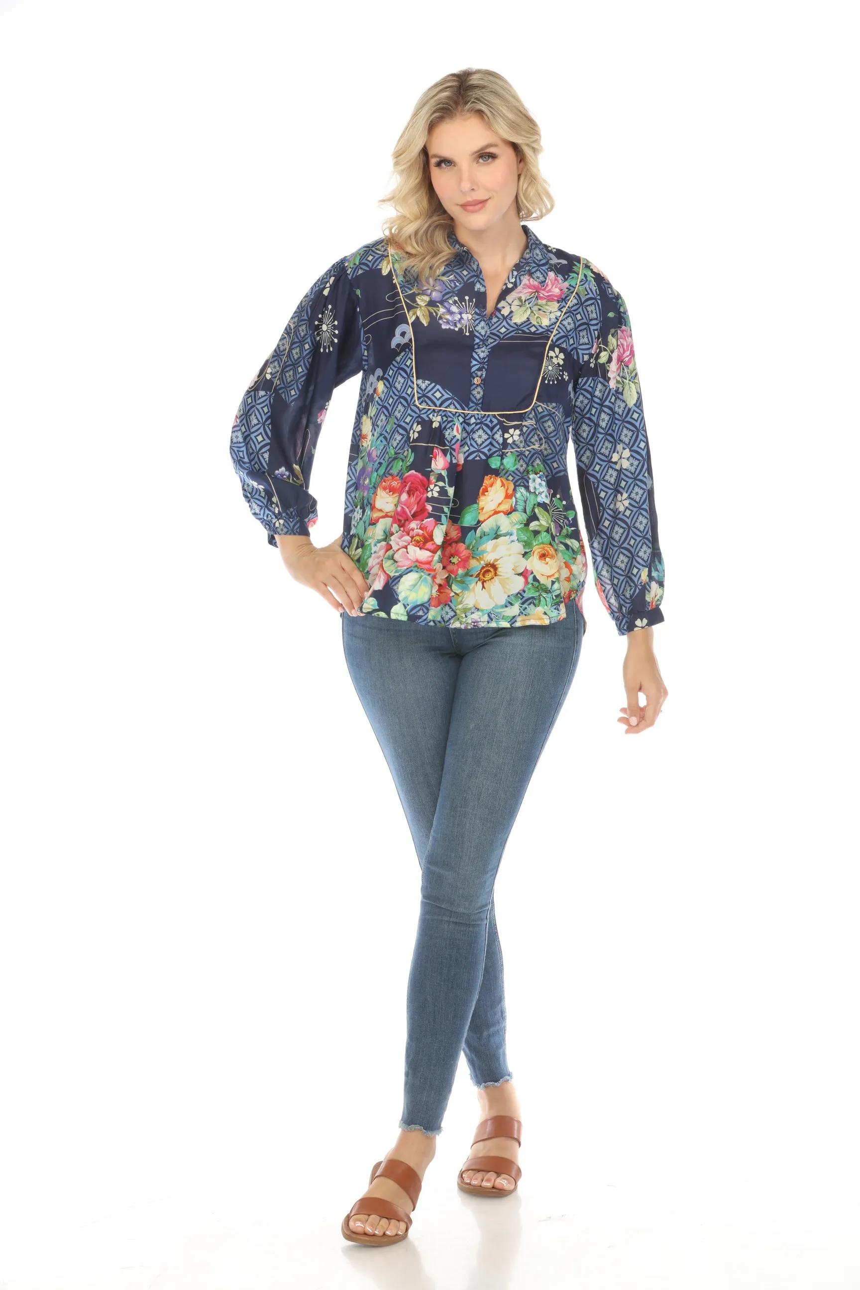 Johnny Was Fanny Ailana Silk Floral Blouse Boho Chic C11624B2